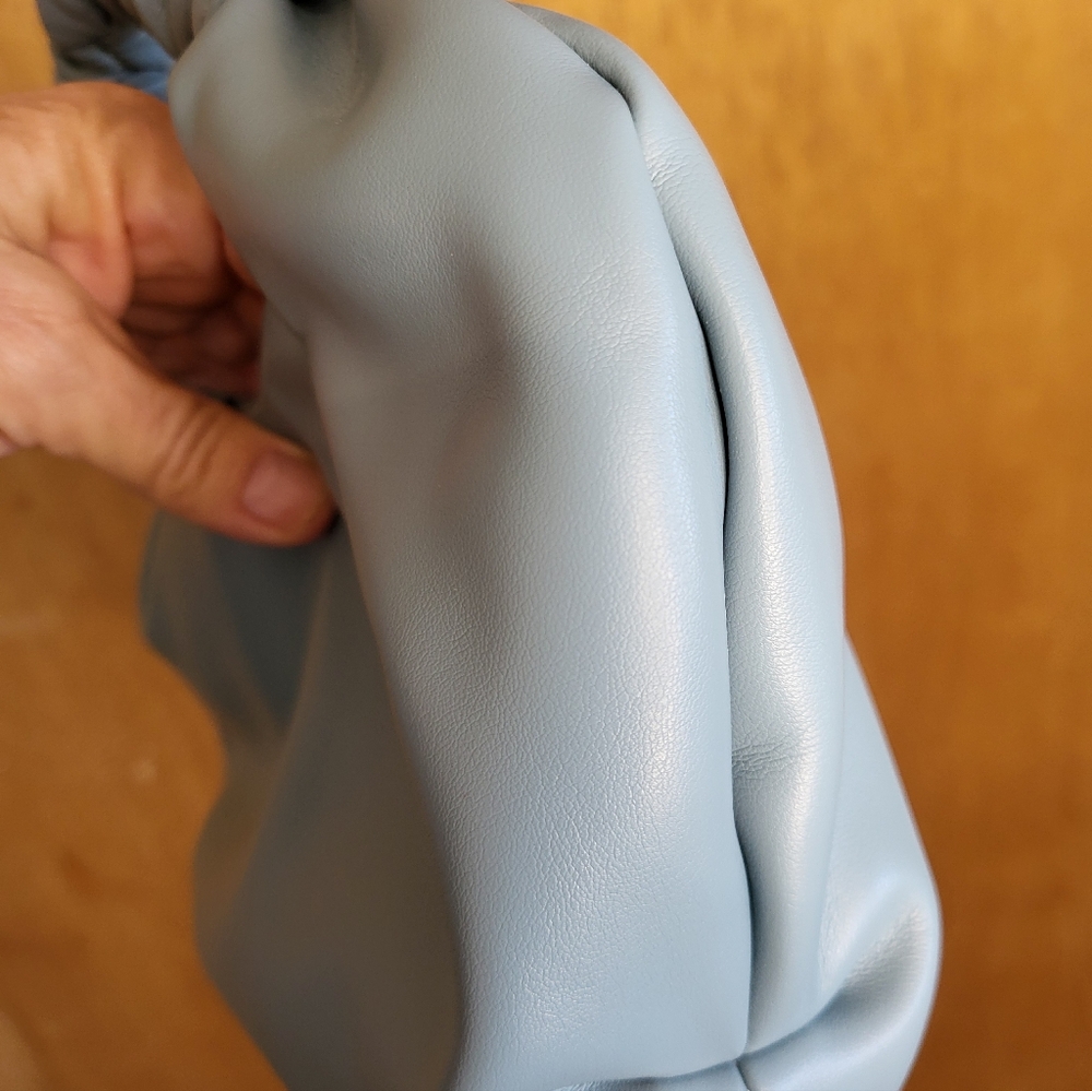 The Drop Addison Soft Faux Leather Ruched Top Handle Bag. Dusty Blue - Picture 13 of 16